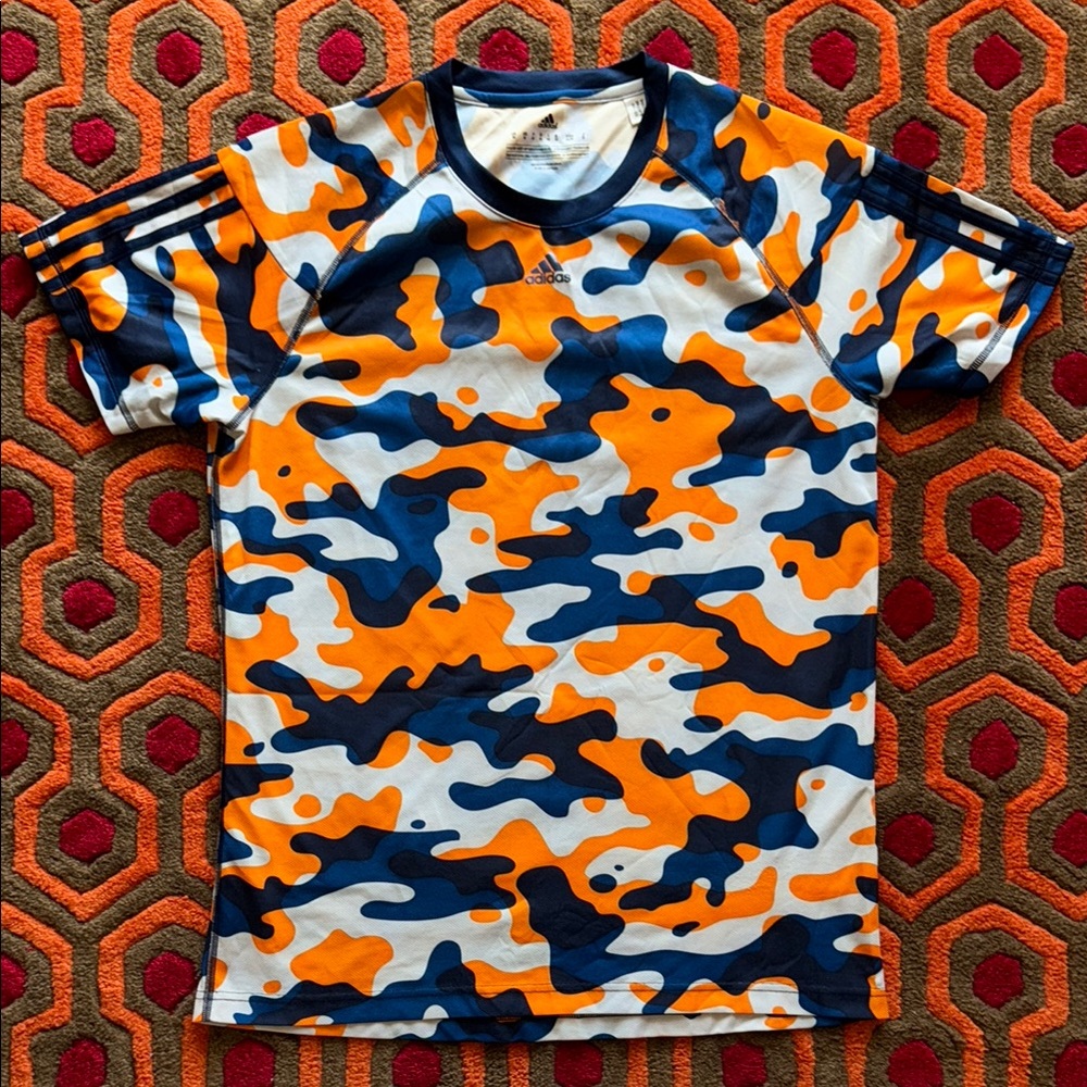 Adidas Orange and Blue Camouflage Tee Shirt Men's Medium Camo - Picture 2 of 6